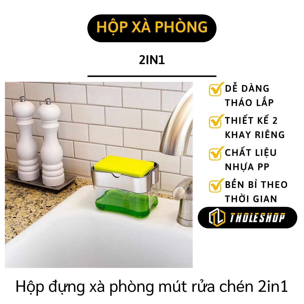 Hộp Đựng Nước Rửa Chén - Hộp Đựng Xà Phòng Rửa Chén Tạo Bọt Có Ngăn Để Giẻ Lau 9344