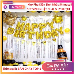 Set bong bóng trang trí sinh nhật đầy đủ có rèm, tặng bơm + keo