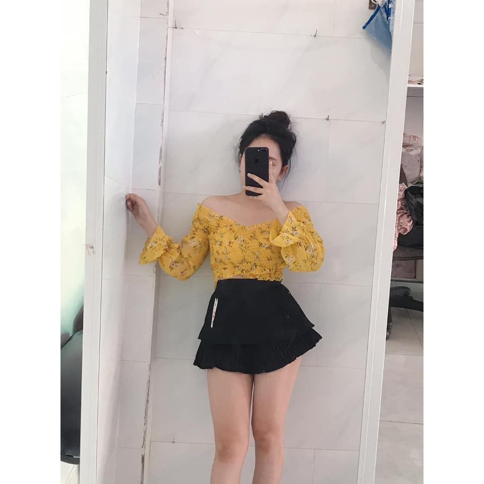 Áo kiểu hoa nhúm đắp chéo xinh xinh voan mềm mát hot xinh
