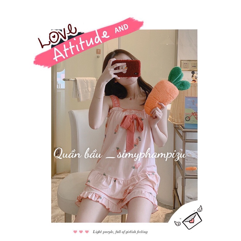 Bộ ngủ bầu 2 dây đẹp mặc nhà họa tiết trẻ trung, xinh xắn BC11