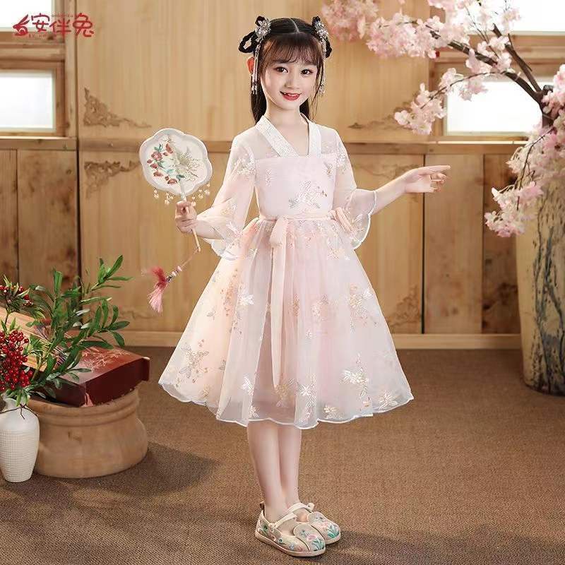 Đầm Hán Phục Mỏng Thêu Họa Tiết Phong Cách Trung Hoa Cổ Điển Thời Trang Mùa Hè Xinh Xắn Cho Bé Gái