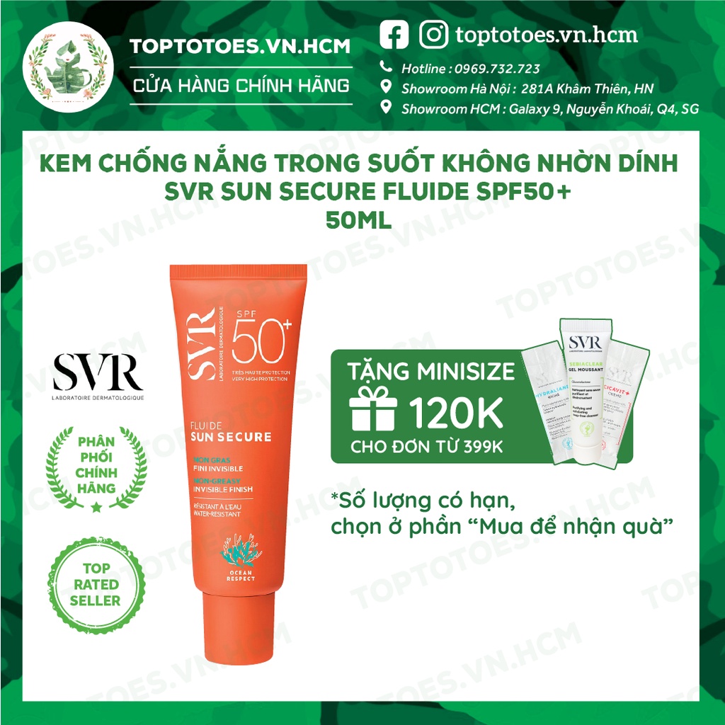 Kem chống nắng trong suốt không nhờn dính SVR Sun Secure Fluide SPF50+ 50ml [NHẬP KHẨU CHÍNH HÃNG 100%]