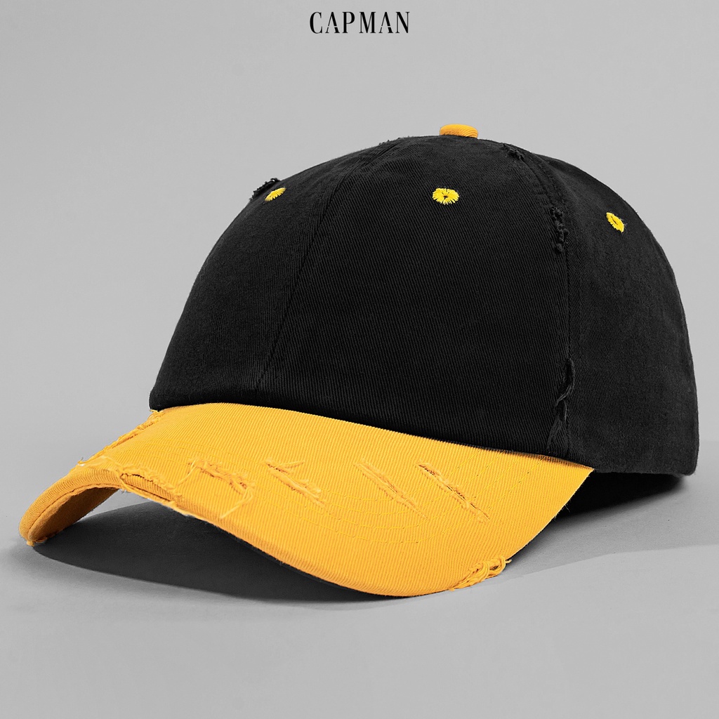 Mũ lưỡi trai thể thao rách CAPMAN màu vàng đen CM120