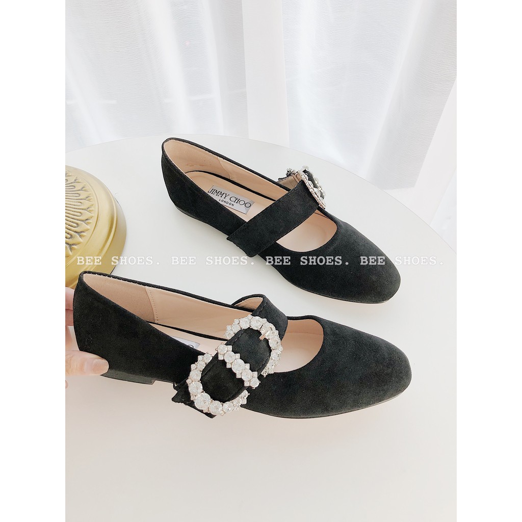 BEESHOES - GIÀY BÚP BÊ  CHẤT DA LỘN SIÊU ÊM SIÊU MỀM- GIẦY BÚP BÊ NỮ CHẤT NHUNG MŨI TRÒN QUAI NGANG ĐEN 8070