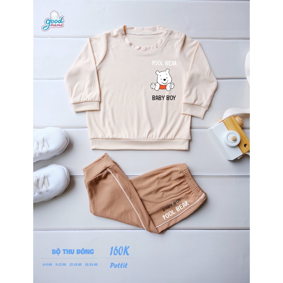 [Chính Hãng] Bộ quần áo dài tay khuy vai petit pool bear trẻ em Good Mama