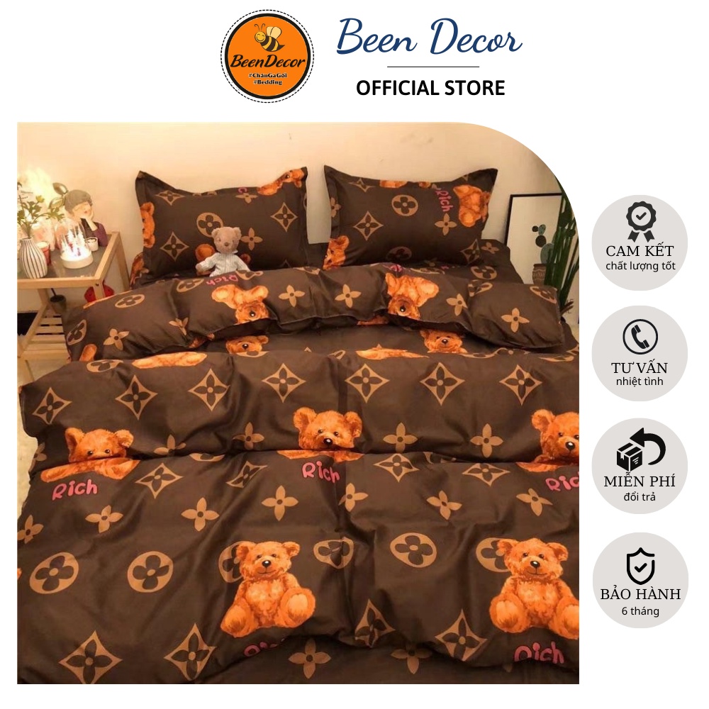Bộ Ga Gối Poly Ga trải giường Gấu Nâu | Bộ Drap giường - Họa Tiết Hoa Đẹp Nhã Nhặn - ZingZingMart