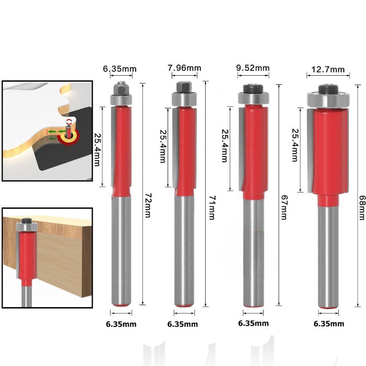 MŨI PHAY GỖ THẲNG TỐT CÓ BI TỪ 6MM - 12MM HÀNG CAO CẤP