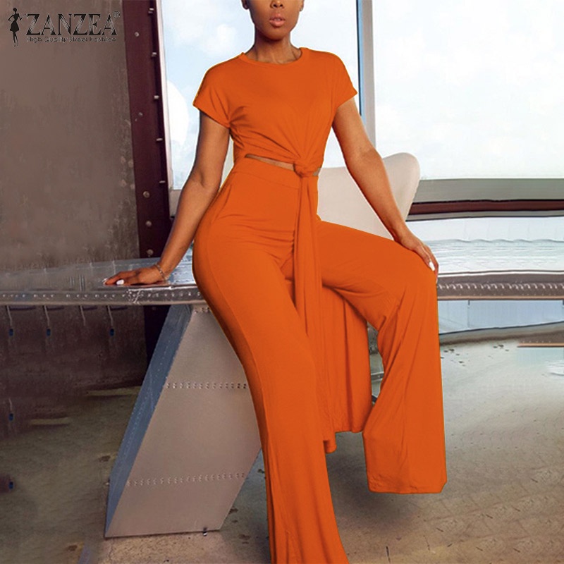 Set áo thun tay ngắn cổ tròn + quần đùi zanzea lưng co giãn thoáng mát thời trang nữ