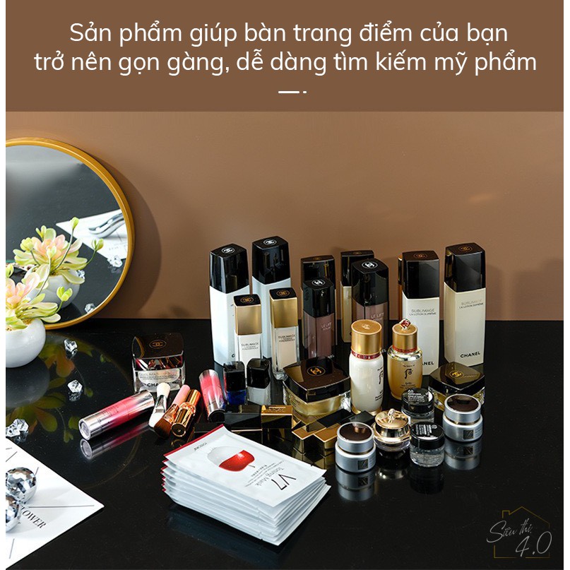 Tủ đựng đồ trang điểm mini 2 tầng phân ngăn có nắp đậy, hộp đựng mỹ phẩm chống bụi sang trọng