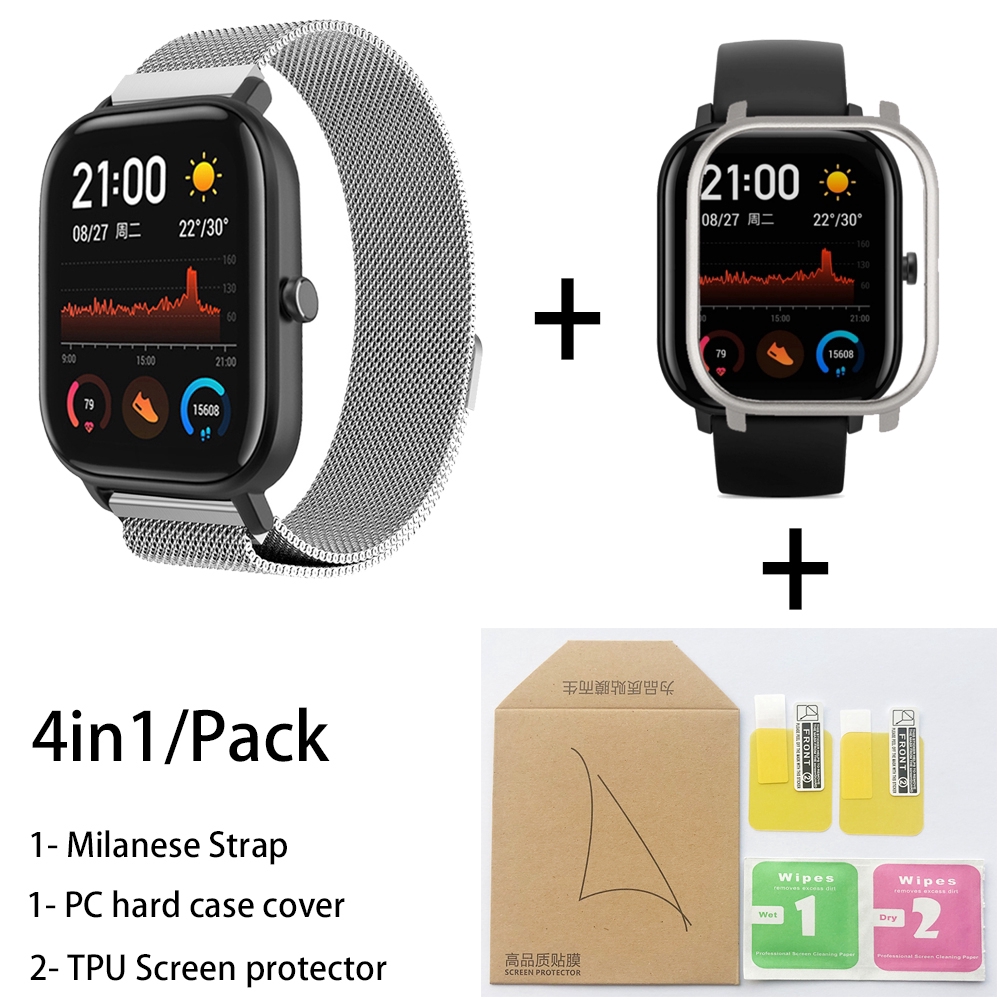 Dây Đeo Đồng Hồ Bằng Thép Không Gỉ Mạ Điện+Miếng Dán Bảo Vệ Cho for Xiaomi Huami Amazfit Gts