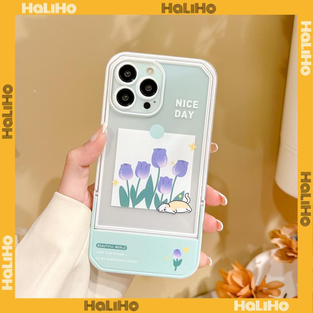 iPhone Case Acrylic Invisible Folding Stand Silicone Soft Case Airbag Shockproof Cover Camera Flower Compatible For iPhone 11 Pro Max 13 Pro Max 12 Pro Max 7Plus xr XS Max