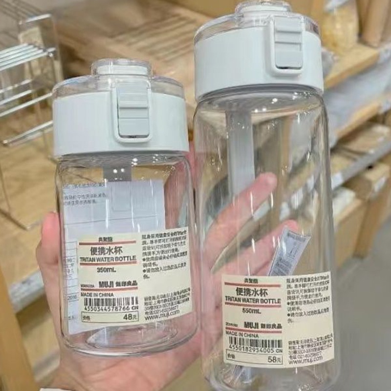 Cốc Nước Bằng Nhựa Trong Suốt Cầm Tay MUJI 350ml 550 800ml Bình Nước Có Khóa Chống Rò Rỉ Có Nắp đậy Kín