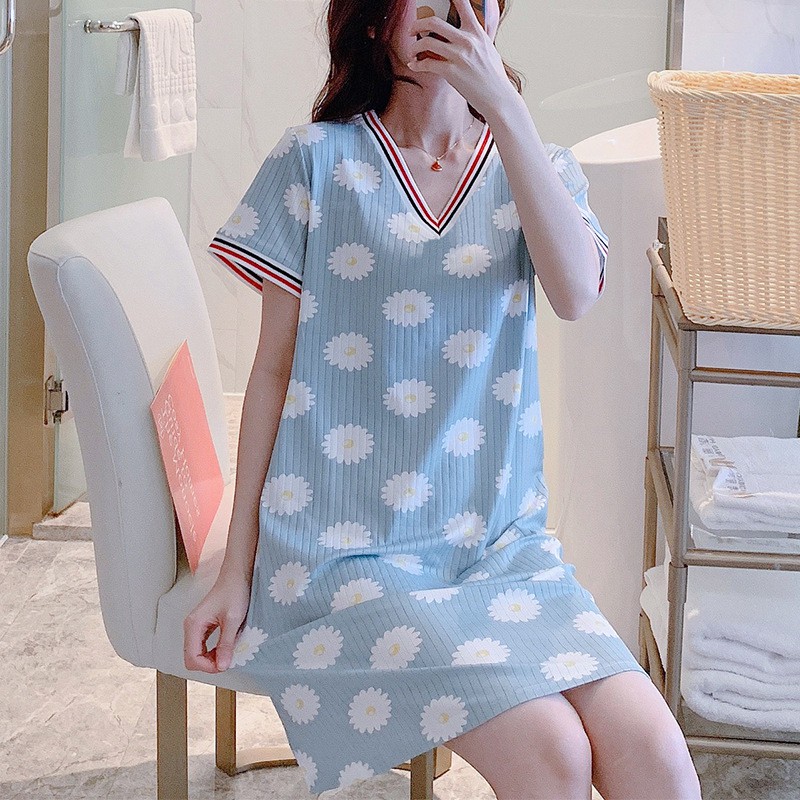 Váy ngủ cổ V thun dệt gân chìm cao cấp [VN04] | BigBuy360 - bigbuy360.vn