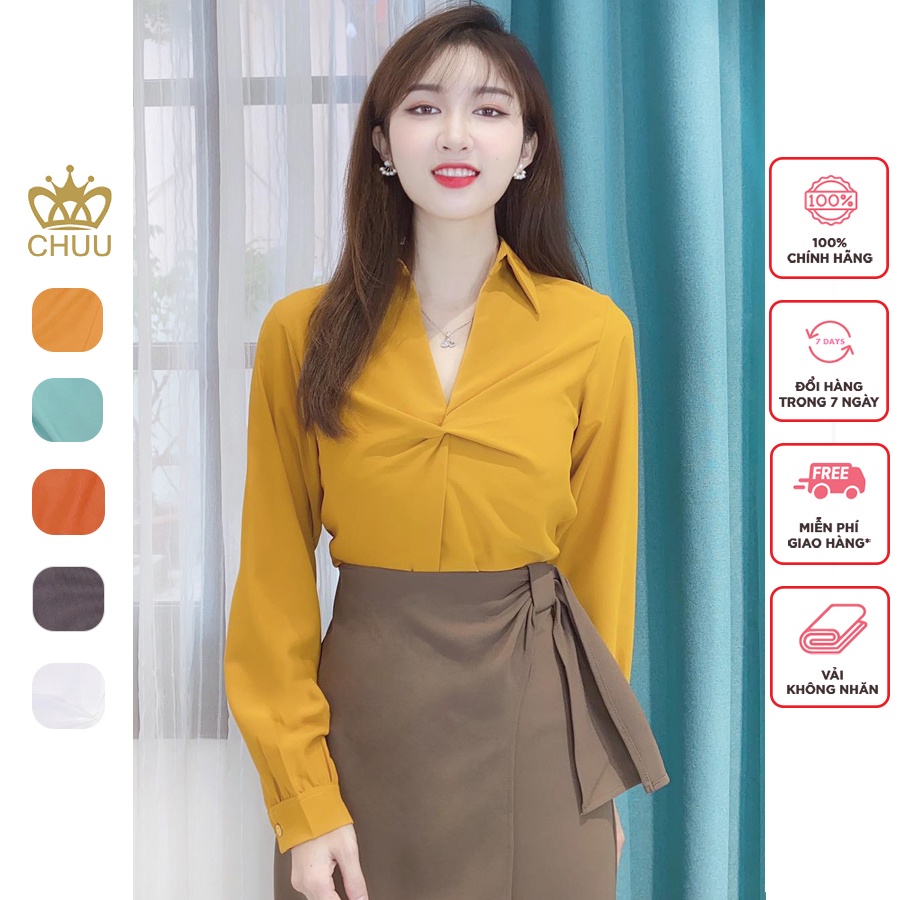 Áo sơ mi nữ xoắn ngực tay dài CHUU A6980