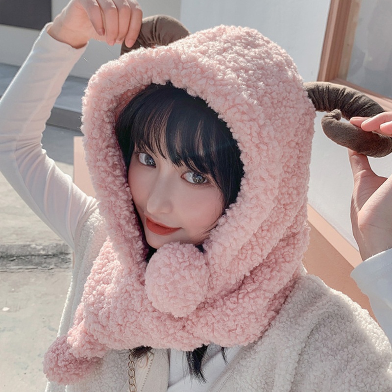 Mũ Trùm Đầu Kèm Khăn Choàng Lông Nhung Dễ Thương Xinh Xắn