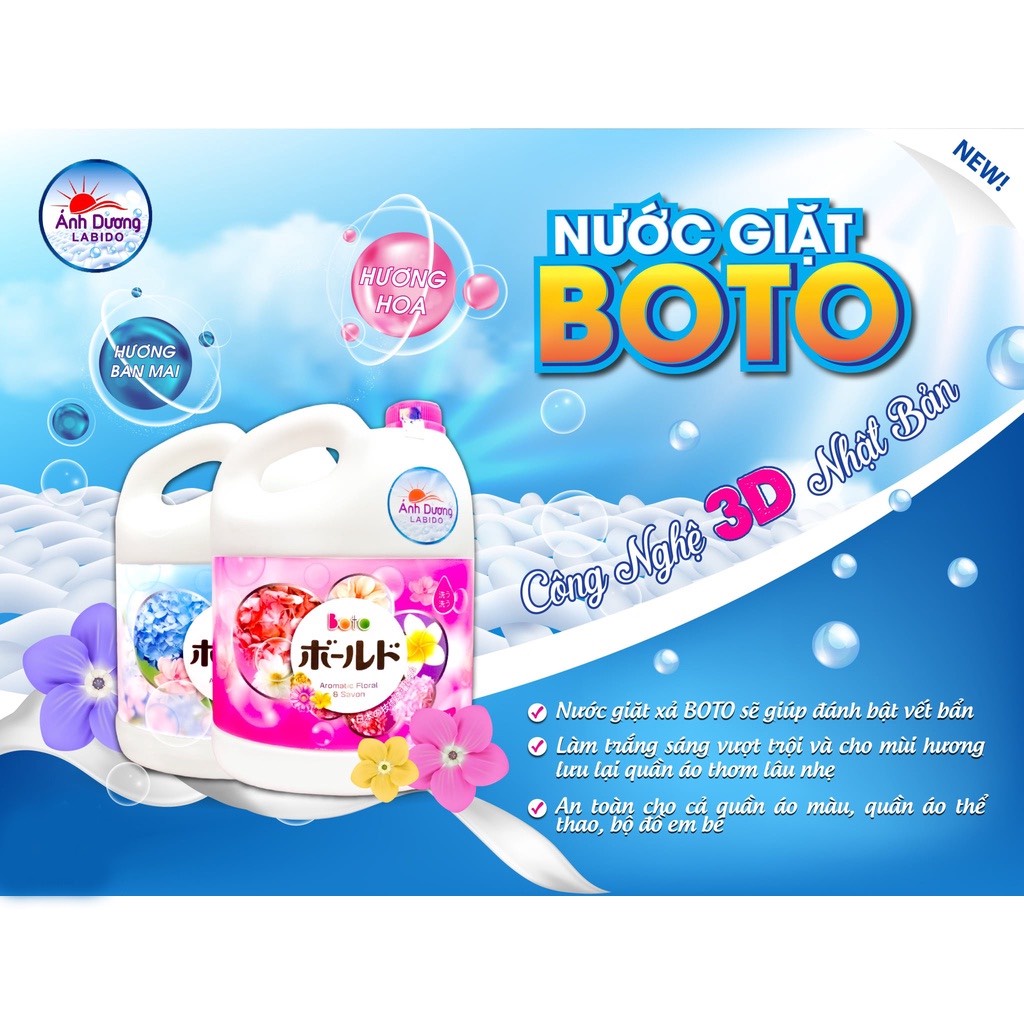 Combo 2 Can Nước Giặt Boto, Nước Giặt Ánh Dương Công Nghệ 3D Nhật Bản Giữ Màu Dung tích 3,6 lít