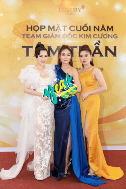 Đầm dạ hội xẻ tà phong cách cao cấp tặng hoa tai thời trang xinh xắn