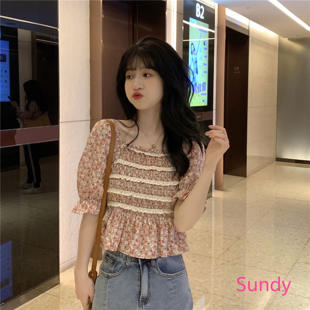 Áo Sơ Mi Hoa Xếp Ly Phối Ren Xinh Xắn Thời Trang Phương Tây Cho Nữ