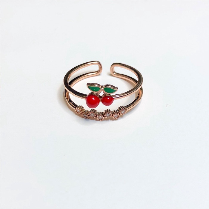 Nhẫn nữ đính đá hình quả cherry và dâu tây siêu xinh BAG U NHANCHERRY14
