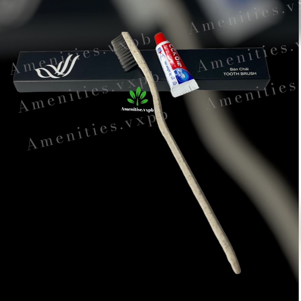 100 bàn chải lúa mạch cán thẳng cước than hoạt tính mẫu 01 bao bì hộp giấy(mẫu cánh chím) cho khách sạn...nhận in logo