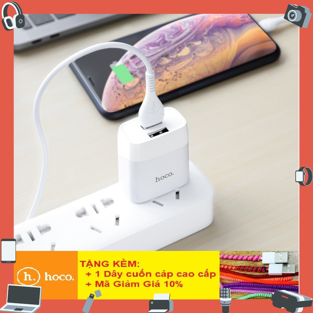 Bộ Củ Cáp Sạc Lightning Cho Iphone Hoco C73/C73A Sạc Nhanh 2 CỔNG 2.4A Dây Iphone Dài 1M - Bảo hành 12 tháng
