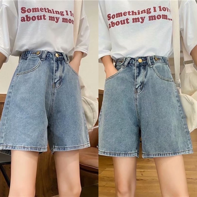 [Ảnh thật/Video]Quần ngố bò nút cài Quần short jean gài cúc ở eo phong cách trẻ trung