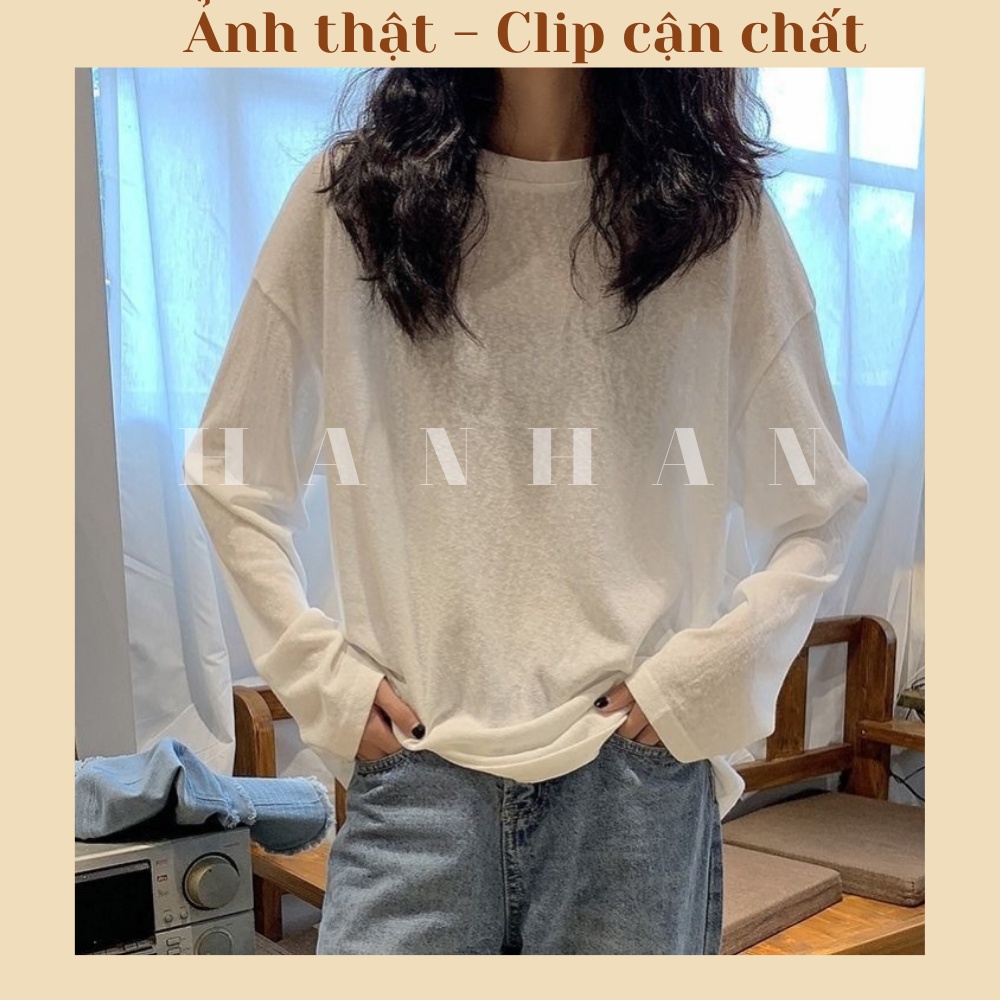 Áo thun tay dài nữ phông trơn form rộng thu đông oversize