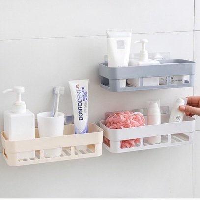 Khay Kệ Nhựa Chữ Nhật Dán Tường Để Đồ Nhà Bếp Nhà Tắm