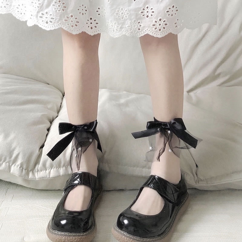 set 2 choker cổ chân phối nơ và hạt, có loại ghim cài tất mã RE-0407