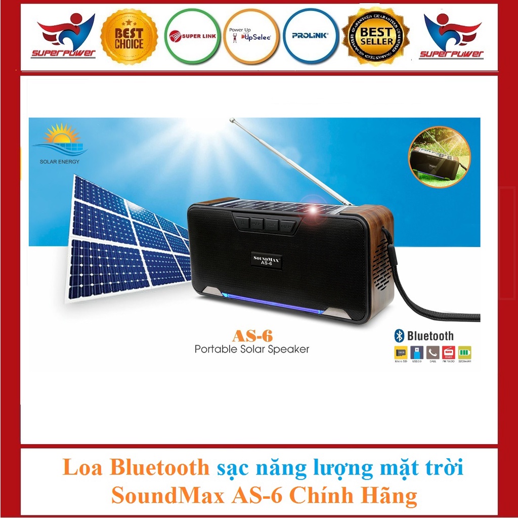 [Mã 254ELSALE giảm 7% đơn 300K] Loa Bluetooth sạc năng lượng mặt trời SoundMax AS-6 - Chính Hãng