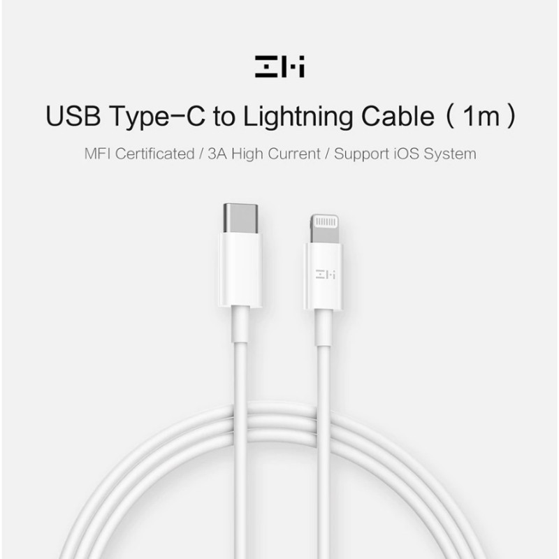 Cáp sạc USB-C to Lightning ZMI, Có MFi, Hỗ trợ sạc nhanh PD, Model AL870