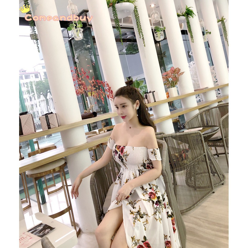 Đầm maxi trễ vai họa tiết hoa duyên dáng và điệu đà cho nữ | BigBuy360 - bigbuy360.vn