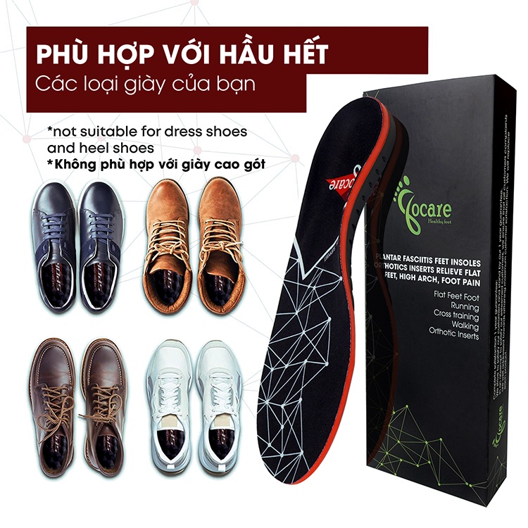 Lót Giày Thể Thao Y Khoa Plantar Fasciitis Arch Support Focare Tốt Cho Gan Bàn Chân LGF03