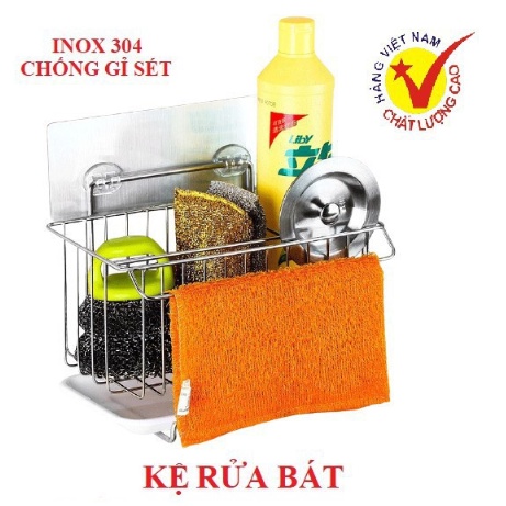 Kệ inox để đồ rửa chén bát dán tường có khay hứng nước CAO CẤP