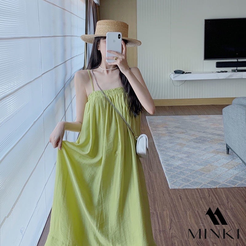 VÁY HAI DÂY LỤA XẾP LY NGỰC - CHẤT LIỆU CAO CẤP - MÀU XANH CỐM | BigBuy360 - bigbuy360.vn