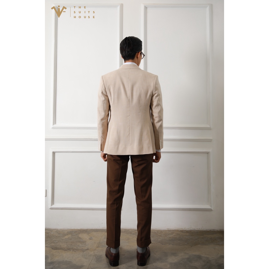 Bộ vest nam cam nhạt phối nâu đậm, 2 khuy 3 túi, suits sartorial chất linen The Suits House