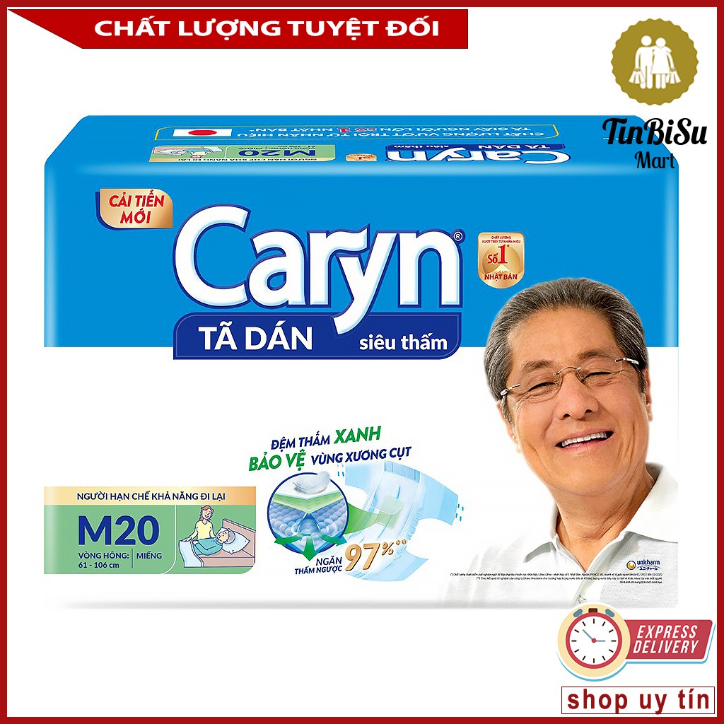 Bỉm tã dán người lớn Caryn siêu thấm size M 20 miếng
