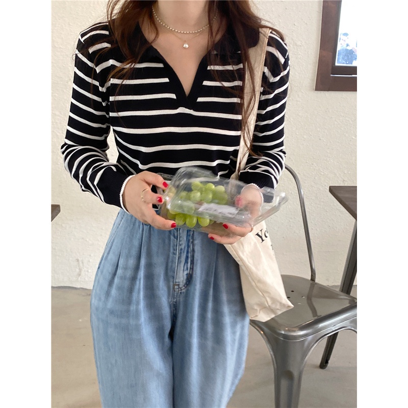 Áo Thun Dệt Kim Tay Dài Thiết Kế Đơn Giản Dễ Phối Đồ