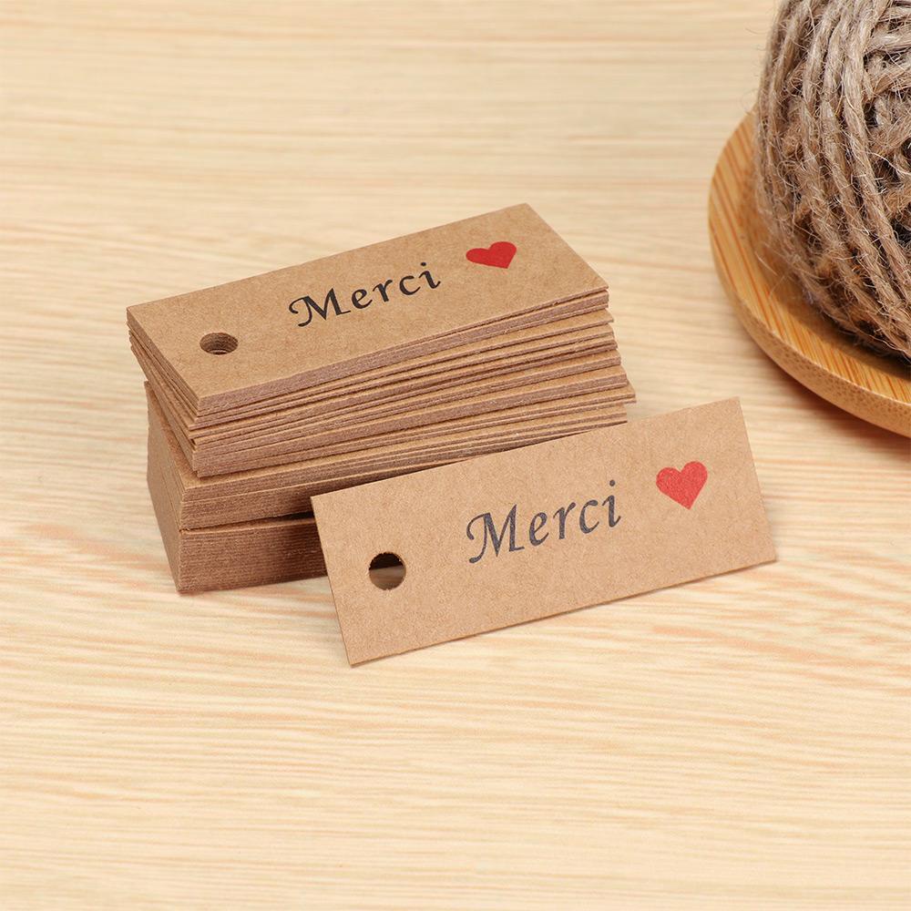 KUNHEV Set 100 Thẻ Giấy Kraft In Chữ Thank You / with Love Làm Đồ Handmade DIY