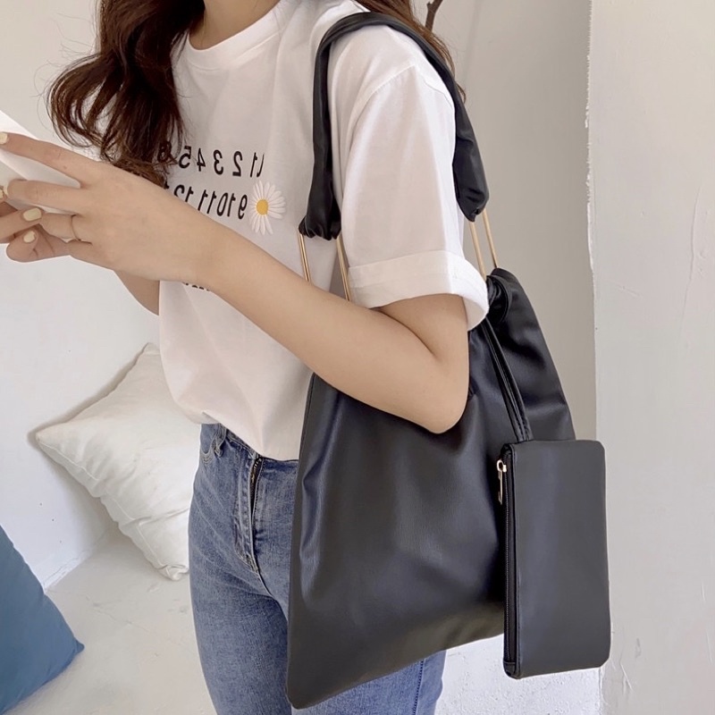 Túi xách Bymood tote da quai xích EMPO đeo vai công sở tặng ví da Hàn Quốc đeo đi học đi làm thời trang