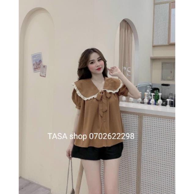 TBO-Sét bộ đũi áo babydoll cổ bèo cột nơ và quần đen ngắn