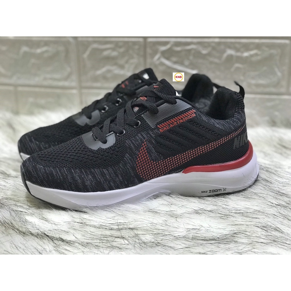 [Freeship + Tặng Kèm Tất] Giày thể thao nam Nike Zoom, Giày Nam Chạy, Đi Bộ Đế Mềm Nike Zoom đen logo đỏ