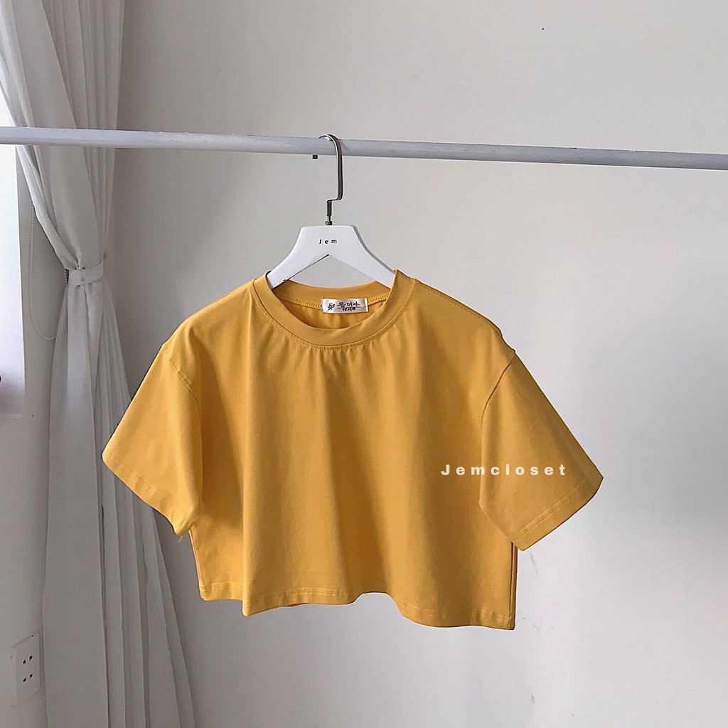 Áo Croptop Cổ Tròn Thun Nữ JEMCLOSET Croptop ABI Trơn Chất Cotton Nhiều Màu From Rộng Thỏa Mái 10084