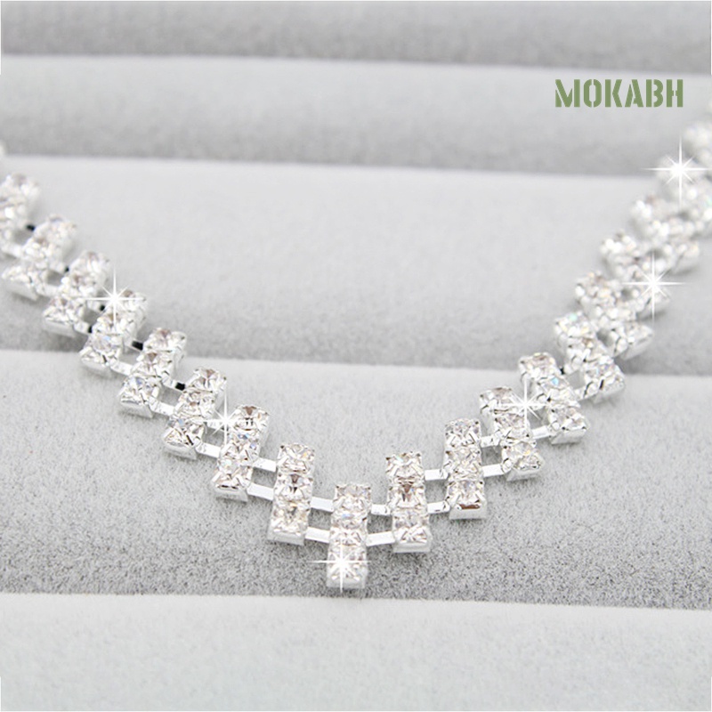 Bộ Vòng cổ + Bông Tai Đính Kim Cương Giả Lấp Lánh Sang Trọng Cho Nữ