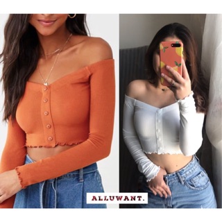 Áo trễ vai button front off shoulder crop top f21 vnxk
