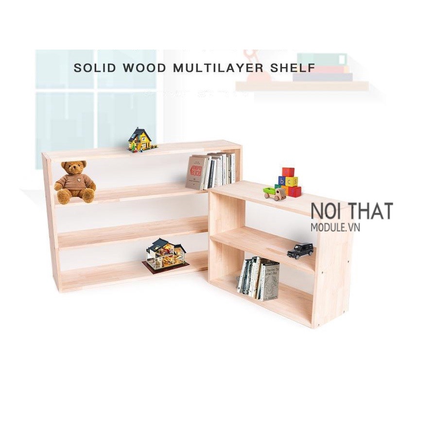 Kệ sách cho bé 3 tầng, kệ để đồ chơi cho trẻ gỗ thông tự nhiên