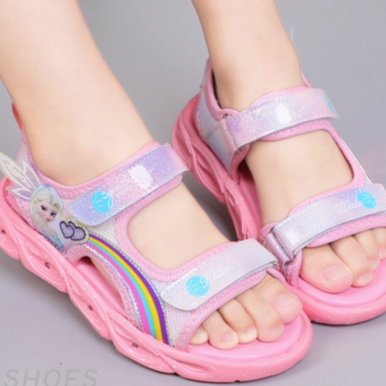 Dép cho bé gái, dép sandal bé gái có đèn màu hồng công chúa Elsa bé 1-12 tuổi siêu nhẹ và bền