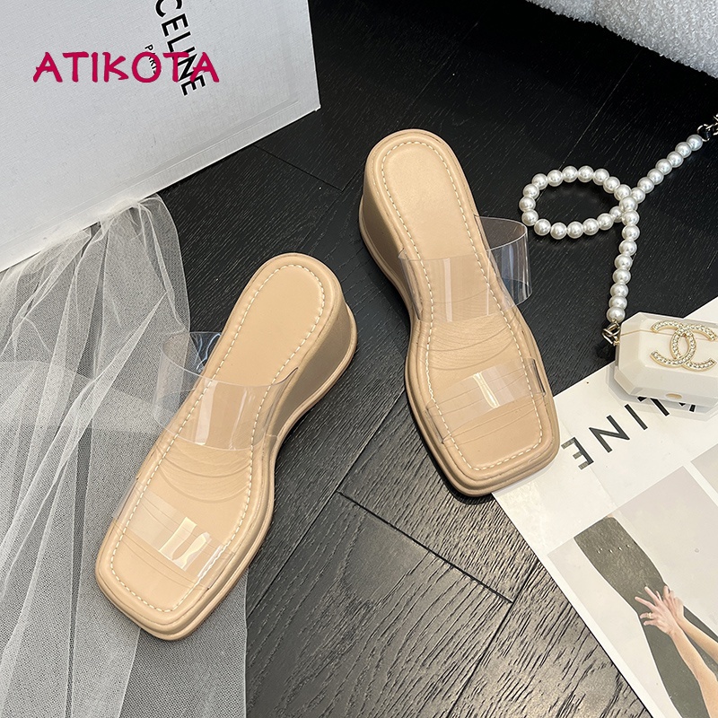 Dép xăng đan Atikota đế xuồng chống trượt quai trong suốt thời trang cho nữ