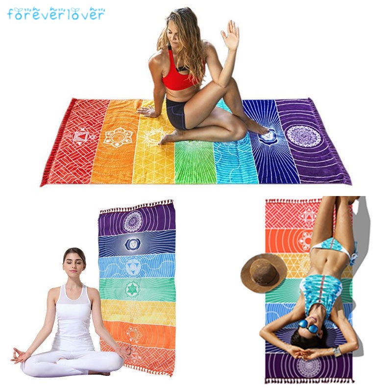 Khăn tắm biển màu sắc cầu vồng phong cách Boho độc đáo