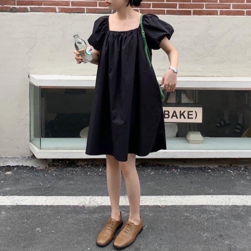 [Ảnh thật/Video]Đầm babydoll dáng suông tay bồng thắt nơ sau Đầm thiếu nữ ulzzang